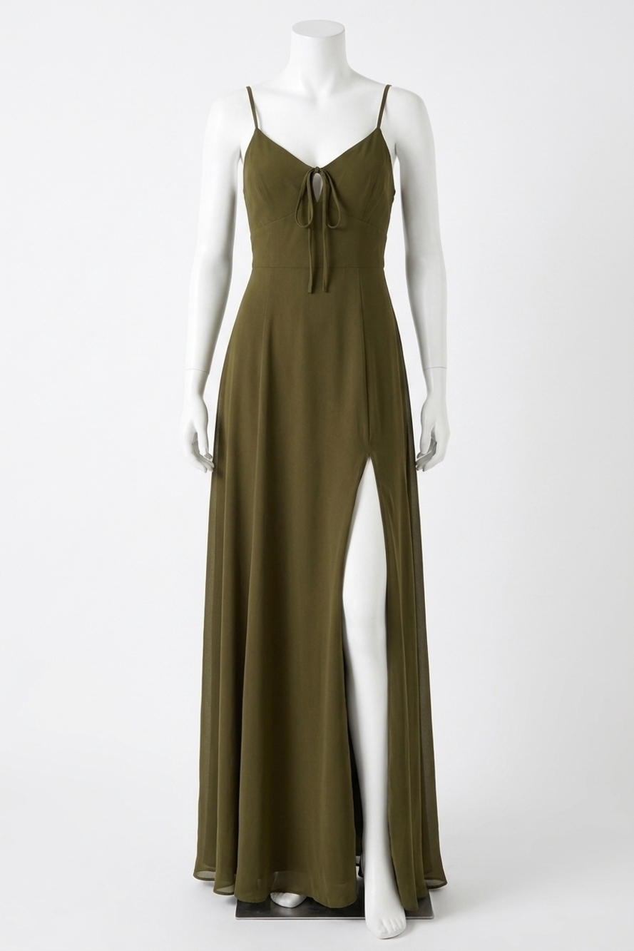 NEW LULUS marveled beauty sleeveless tie front maxi dress in olive green